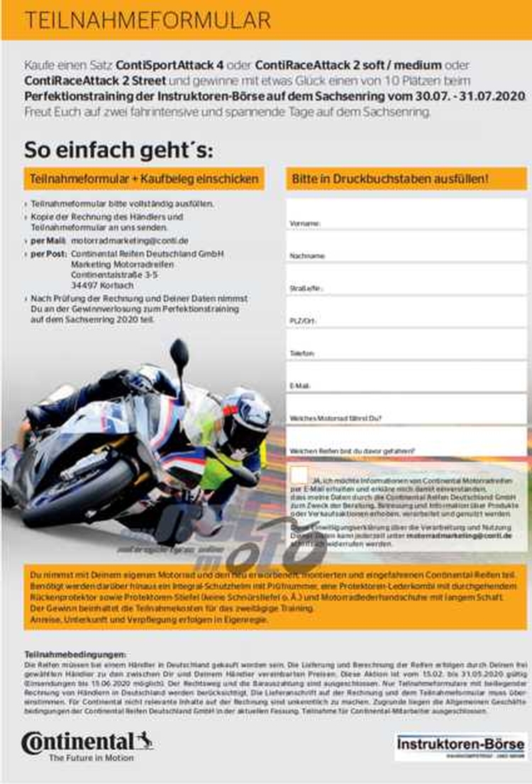 Continental Sportreifen kaufen und Motorrad-Perfektionstraining gewinnen