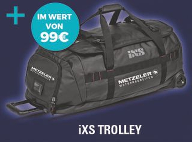 Einen Satz METZELER ROADTEC 01 SE kaufen und einen Reisetrolley von iXS absahnen.