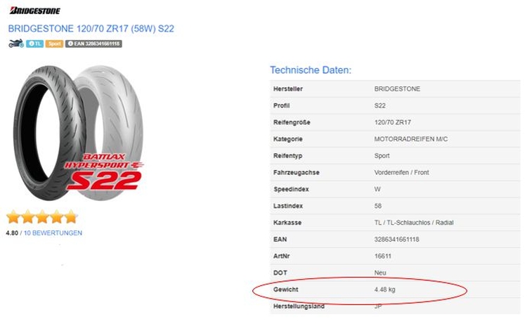 MOTORRADREIFEN GEWICHT - Was wiegt ein Reifen.